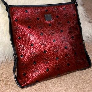 Authentic MCM Monogram Coated Visetos Messenger Crossbody Metallic Bag